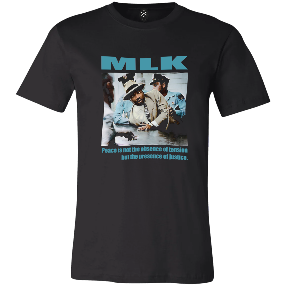 MLK Montgomery Arrest | Peace is not the absence of tension | blue | Basic T-Shirt