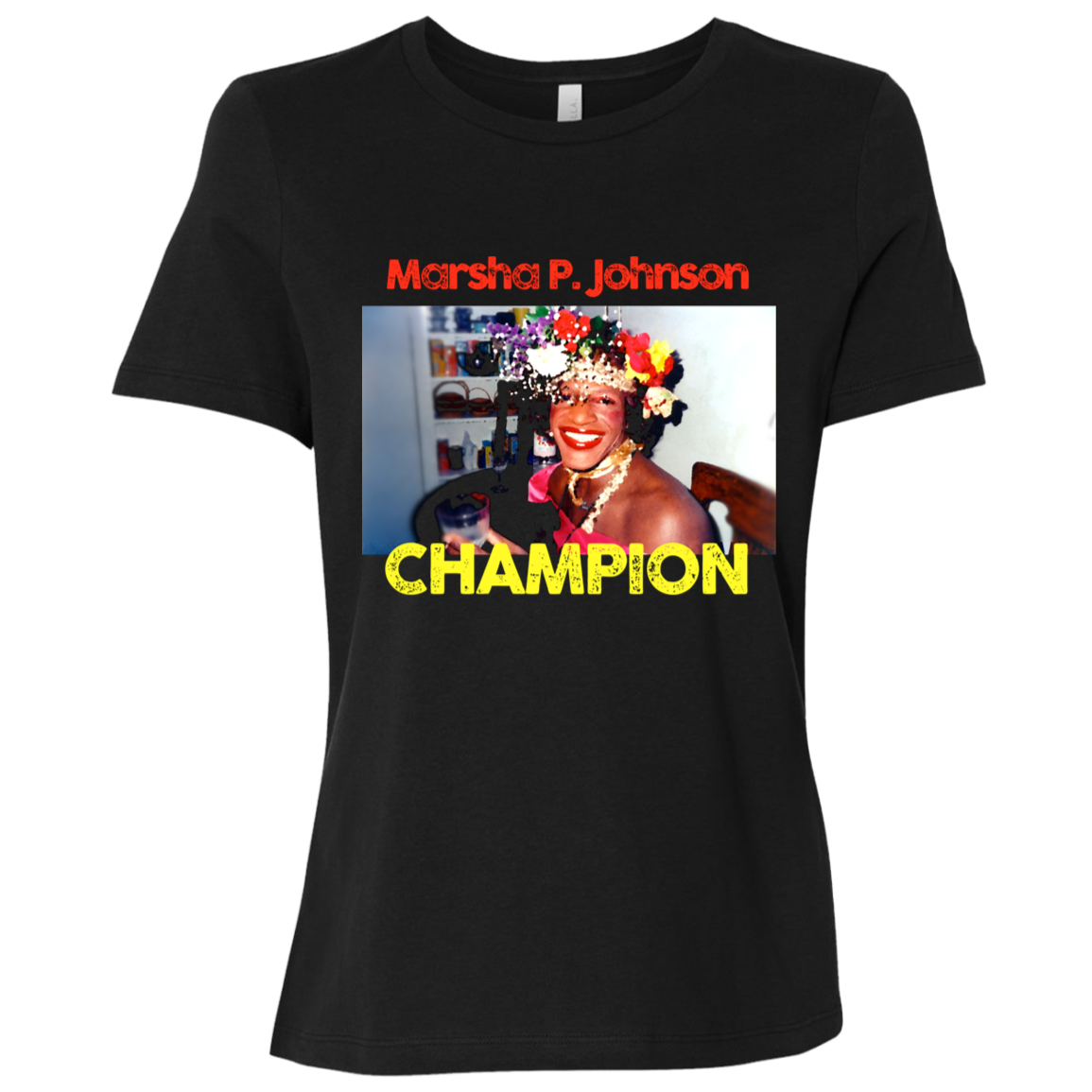 Relaxed fit women's tee depicting Marsha P. Johnson.

 Trans activist and Stonewall veteran Marsha P. Johnson stood at the front lines of queer liberation. With joy, defiance, and radical love, she helped ignite the modern LGBTQ+ rights movement. Johnson’s legacy reminds us that visibility itself can be an act of revolution — and compassion, a weapon of survival. 

Great gift for the drag queens, and the trans and LGBTQ activists in your life. 

Bella+Canvas Women’s Relaxed Tee 6400 #EUTC