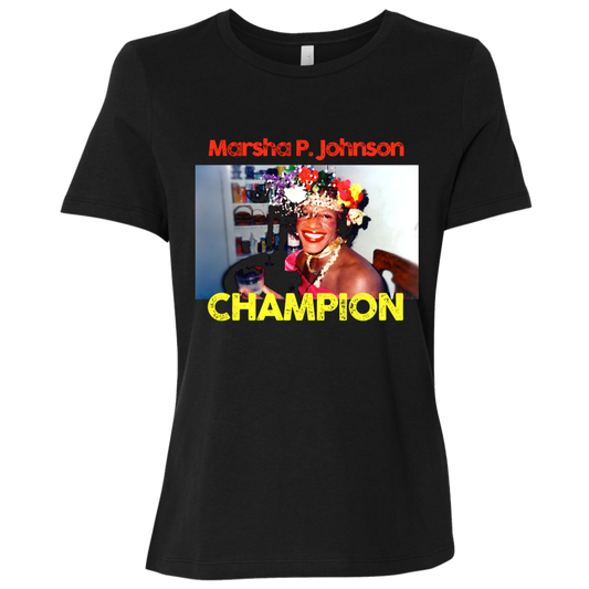 Relaxed fit women's tee depicting Marsha P. Johnson.

 Trans activist and Stonewall veteran Marsha P. Johnson stood at the front lines of queer liberation. With joy, defiance, and radical love, she helped ignite the modern LGBTQ+ rights movement. Johnson’s legacy reminds us that visibility itself can be an act of revolution — and compassion, a weapon of survival. 

Great gift for the drag queens, and the trans and LGBTQ activists in your life. 

Bella+Canvas Women’s Relaxed Tee 6400 #EUTC