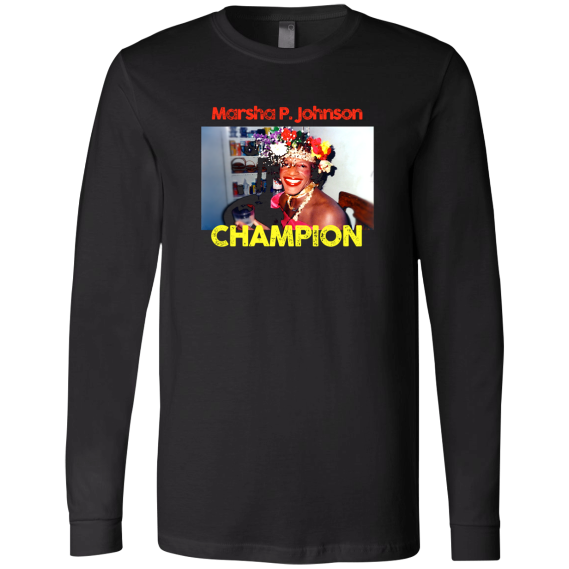 Quality Long Sleeve Jersey depicting Marsha P. Johnson

Trans activist and Stonewall veteran Marsha P. Johnson (1945–1992) stood at the front lines of queer liberation. With joy, defiance, and radical love, she helped ignite the modern #LGBTQ+ rights movement. Johnson’s legacy reminds us that visibility itself can be an act of revolution — and compassion, a weapon of survival. 

Great gift for the drag queen or trans activist in your life. Bella+Canvas 3501 | Long Sleeve Jersey #transrightsarehumanrights