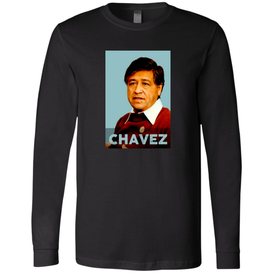 Long Sleeve Jersey depicting Cesar Chavez. Labor leader and civil rights activist Cesar Chavez (1927–1993) co-founded the United Farm Workers, transforming the struggle of migrant laborers into a national movement for dignity and fair wages. Perfect gift for Latino activists and labor organizers. Bella+Canvas 3501 #EUTC
