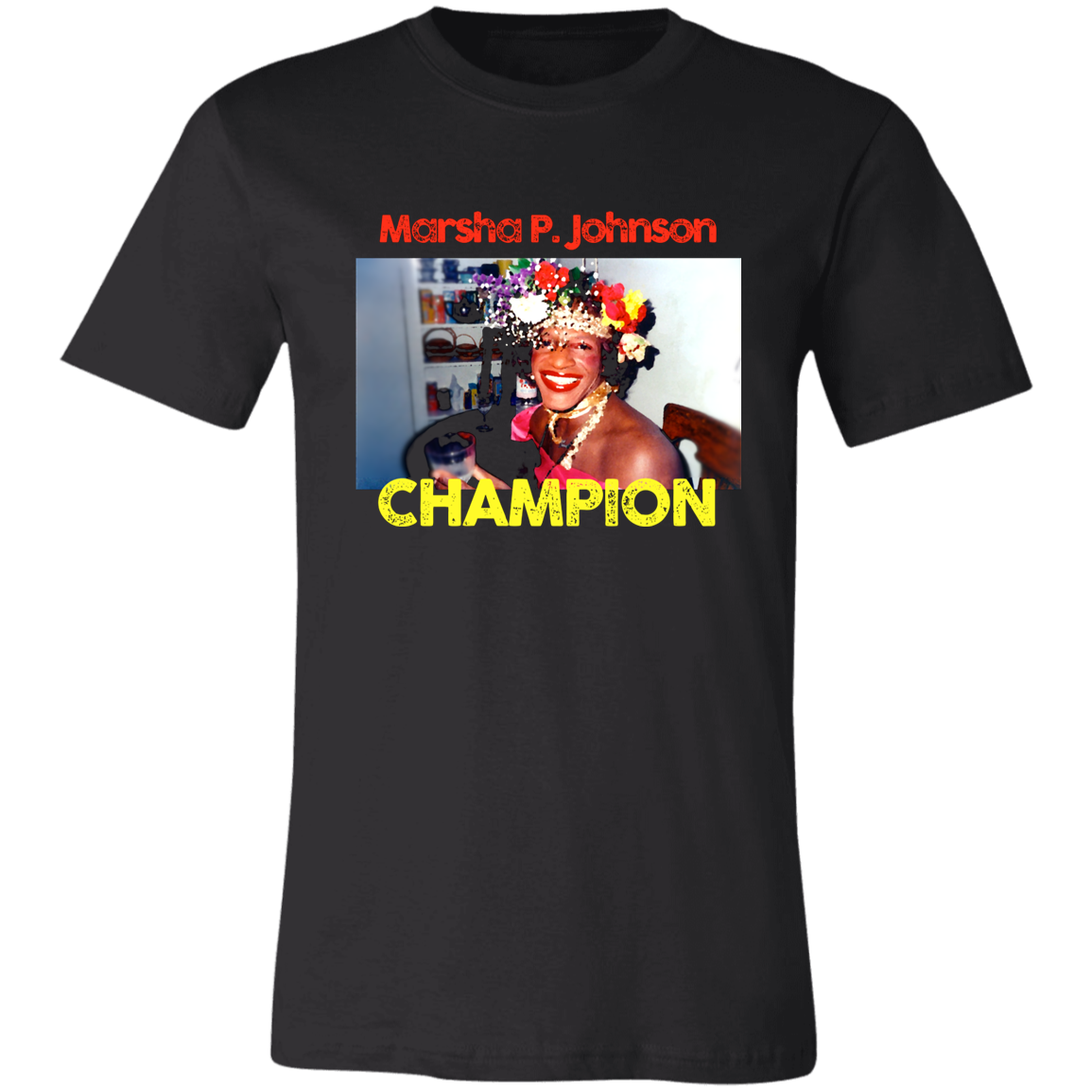Basic Black T-Shirt depicting Marsha P. Johnson.

Trans activist and Stonewall veteran Marsha P. Johnson stood at the front lines of queer liberation. With joy, defiance, and radical love, she helped ignite the modern #LGBTQ+ rights movement. 

Great gift for the drag queens, and the trans and LGBTQ activists in your life. 

Bella+Canvas 3001 Basic T-Shirt #EUTC 