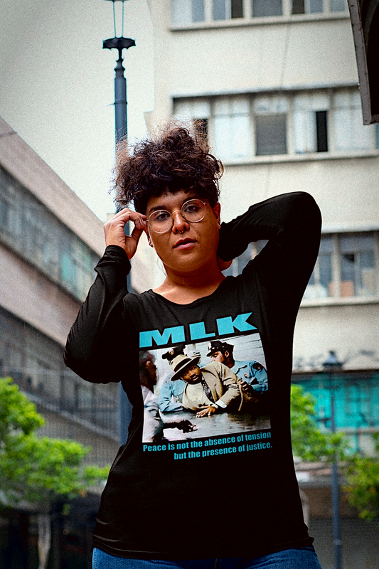 MLK Montgomery Arrest | Peace is not the absence of tension | blue | Long Sleeve Jersey