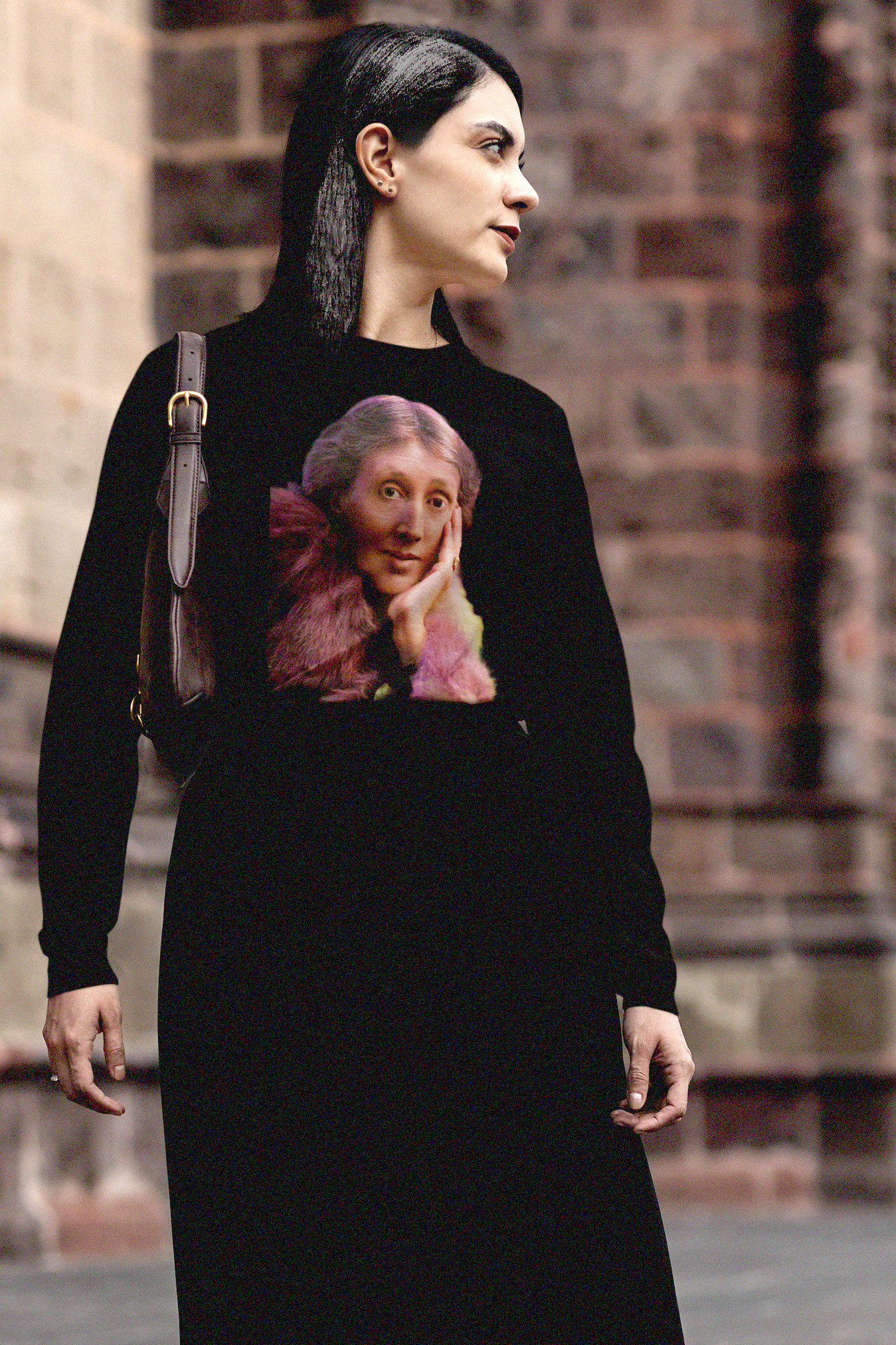 Gothesque grad student wearing a black long sleeve jersey with a technicolor photo of Virginia Woolf. 

Woolf made literature new—stream-of-consciousness, fractured time, inner lives spilling across the page. With novels like Mrs. Dalloway and To the Lighthouse, she redefined modernism not as escape but as immersion. 

Perfect gift for your book club friend or the English major in your life. Bella+Canvas Long Sleeve Jersey 3501 #EUTC